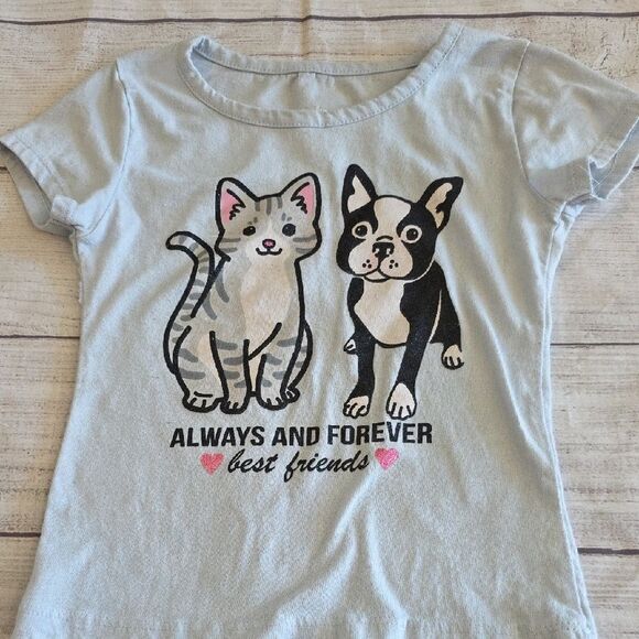 Wallflower Blue Short Sleeve Tee with Cartoon Cat Design - Picture 1 of 4